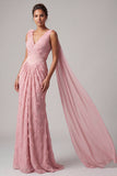 Pink Mermaid 3D Flowers Long Mother Of the Bride Dress with Streamer