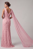Pink Mermaid 3D Flowers Long Mother Of the Bride Dress with Streamer