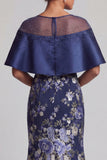 Navy Floral Mermaid Beaded Long Mother Of the Bride Dress with Slit