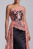 One Shoulder Black Lace Mermaid Long Mother Of the Bride Dress with Cape