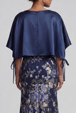 Navy Floral Mermaid Long Mother Of the Bride Dress with Slit