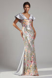 Sparkly Silver Floral Mermaid Long Mother Of the Bride Dress with Sequins