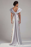 Sparkly Silver Floral Mermaid Long Mother Of the Bride Dress with Sequins