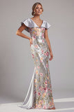Sparkly Silver Floral Mermaid Long Mother Of the Bride Dress with Sequins