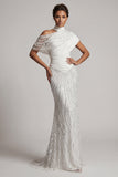 White Beaded Mermaid Long Mother Of the Bride Dress