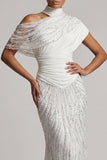 White Beaded Mermaid Long Mother Of the Bride Dress