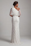 One Shoulder White Beaded Mermaid Long Mother Of the Bride Dress