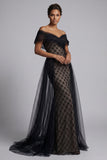 Black Mermaid Off The Shoulder Beaded Long Mother Of the Bride Dress with Cape