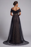 Black Mermaid Off The Shoulder Beaded Long Mother Of the Bride Dress with Cape
