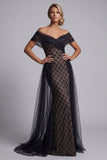 Black Mermaid Off The Shoulder Beaded Long Mother Of the Bride Dress with Cape