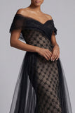Black Mermaid Off The Shoulder Beaded Long Mother Of the Bride Dress with Cape