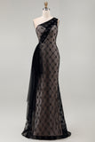 Black One Shoulder Mermaid Long Mother Of the Bride Dress with Sash