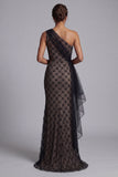 Black One Shoulder Mermaid Long Mother Of the Bride Dress with Sash