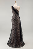 Black One Shoulder Mermaid Long Mother Of the Bride Dress with Sash