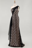 Black One Shoulder Mermaid Long Mother Of the Bride Dress with Sash