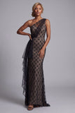 Black One Shoulder Mermaid Long Mother Of the Bride Dress with Sash