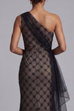 Black One Shoulder Mermaid Long Mother Of the Bride Dress with Sash