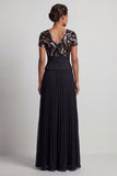 Sparkly Black Pleated Chiffon A Line Long Mother Of the Bride Dress