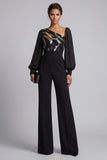 Black Sequins Long Sleeves Mother Of the Bride Jumpsuits