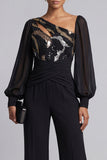 Black Sequins Long Sleeves Mother Of the Bride Jumpsuits