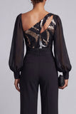 Black Sequins Long Sleeves Mother Of the Bride Jumpsuits