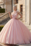 Ball Gown Blush Halter Neck Appliqued Quinceanera Dress