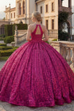 Sparkly Fuchsia Halter Neck Ball Gown Sequins Quinceanera Dress