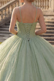Ball Gown Mint Green Halter Neck Corset Glitter Quinceanera Dress