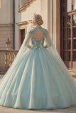 Sparkly Ball Gown Sweetheart Sequins Mint Green Quinceanera Dress with Cape