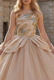 Sparkly One Shoulder Sequins Ball Gown Champagne Quinceanera Dress