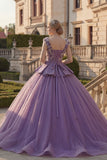 Purple V-Neck Appliqued Ball Gown Floral Quinceanera Dress
