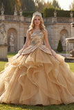 Sparkly One Shoulder Ball Gown Sequins Champagne Quinceanera Dress with Ruffles