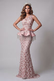 One Shoulder Blush Mermaid Sequin Long Evening Dress with Tassel
