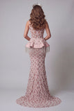 One Shoulder Blush Mermaid Sequin Long Evening Dress with Tassel