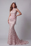 One Shoulder Blush Mermaid Pleated Sequin Evening Dress with Tassel