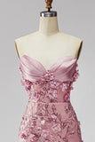 Sparkly Blush Sweetheart Mermaid Sequin Long Evening Dress with 3D Flowers