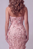 Sparkly Blush Sweetheart Mermaid Sequin Long Evening Dress with 3D Flowers