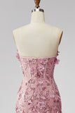 Sparkly Blush Sweetheart Mermaid Sequin Long Evening Dress with 3D Flowers