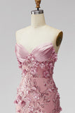 Sparkly Blush Sweetheart Mermaid Sequin Long Evening Dress with 3D Flowers