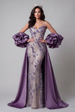 Sparkly Purple Mermaid 3D Flowers Long Evening Dress withh Sequins