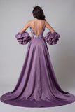 Sparkly Purple Mermaid 3D Flowers Long Evening Dress withh Sequins