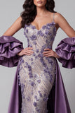 Sparkly Purple Mermaid 3D Flowers Long Evening Dress withh Sequins