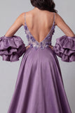 Sparkly Purple Mermaid 3D Flowers Long Evening Dress withh Sequins