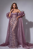 Sparkly Sweetheart Vintage Mauve Corset Mermaid Long Evening Dress