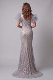 Sparkly Silver Mermaid One Shoulder Long Evening Dress with Sequins
