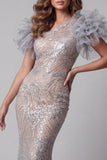 Sparkly Silver Mermaid One Shoulder Long Evening Dress with Sequins