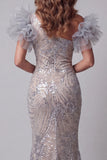 Sparkly Silver Mermaid One Shoulder Long Evening Dress with Sequins