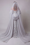 Sparkly Silver Mermaid Sequin Long Spaghetti Straps Evening Dress with Cape