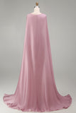 Sparkly Pink Strapless Mermaid Long Sequin Evening Dress with Cape