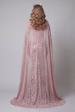 Sparkly Pink Strapless Mermaid Long Sequin Evening Dress with Cape
